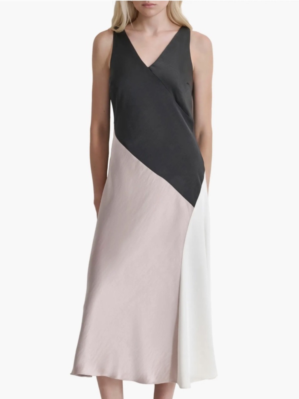DKNY Colorblock Sleeveless Satin Midi Dress 8